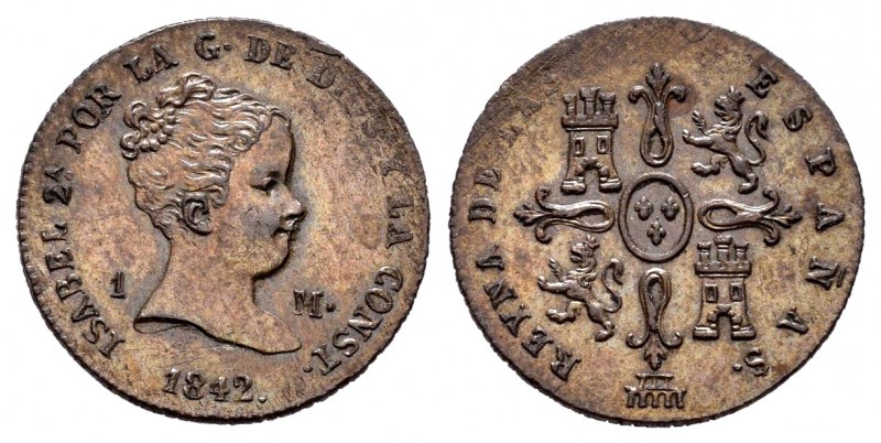 Elizabeth II (1833-1868). 1 maravedi. 1842. Segovia. (Cal-35). Ae. 1,19 g. XF. E...