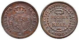 Elizabeth II (1833-1868). Decima de real. 1852. Segovia. (Cal-144). Ae. 3,76 g. XF. Est...50,00. /// SPANISH DESCRIPTION: Isabel II (1833-1868). Décim...
