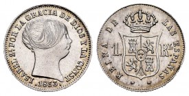 Elizabeth II (1833-1868). 1 real. 1853. Barcelona. (Cal 2008-398). (Cal 2019-276). Ag. 1,29 g. Almost XF. Est...50,00. /// SPANISH DESCRIPTION: Isabel...
