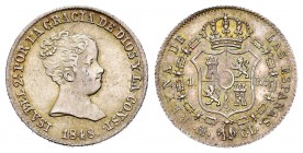 Elizabeth II (1833-1868). 1 real. 1848. Madrid. CL. (Cal 2008-416). (Cal 2019-300). Ag. 1,30 g. Ligera pátina. Almost XF. Est...60,00. /// SPANISH DES...