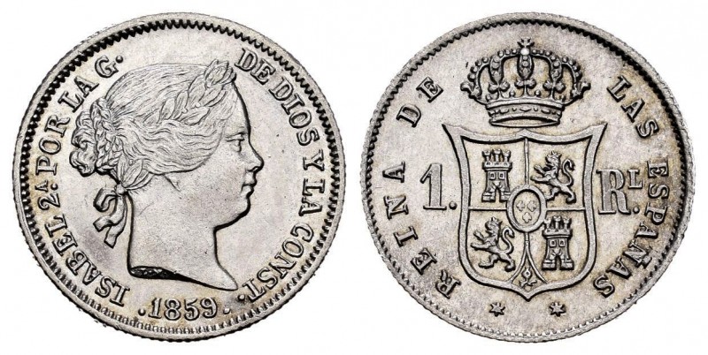 Elizabeth II (1833-1868). 1 real. 1859. Madrid. (Cal 2008-421). (Cal 2019-308). ...