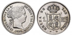 Elizabeth II (1833-1868). 1 real. 1859. Madrid. (Cal 2008-421). (Cal 2019-308). Ag. 1,20 g. It retains some luster. AU. Est...75,00. /// SPANISH DESCR...