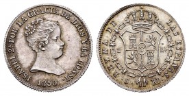 Elizabeth II (1833-1868). 1 real. 1850. Sevilla. RD. (Cal 2008-430). (Cal 2019-317). Ag. 1,25 g. Large bust. XF/AU. Est...90,00. /// SPANISH DESCRIPTI...