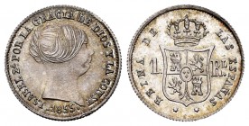 Elizabeth II (1833-1868). 1 real. 1855. Sevilla. (Cal 2008-437). (Cal 2019-325). Ag. 1,31 g. Original luster. Almost UNC. Est...100,00. /// SPANISH DE...