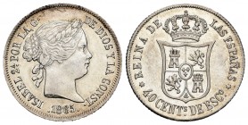 Elizabeth II (1833-1868). 40 céntimos de escudo. 1865. Madrid. (Cal 2008-337). Ag. 5,01 g. XF. Est...100,00. /// SPANISH DESCRIPTION: Isabel II (1833-...