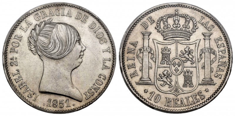 Elizabeth II (1833-1868). 10 reales. 1851. Madrid. (Cal-525). Ag. Slabbed by PGC...