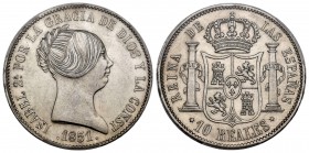 Elizabeth II (1833-1868). 10 reales. 1851. Madrid. (Cal-525). Ag. Slabbed by PGCS as AU 58. Est...300,00. /// SPANISH DESCRIPTION: Isabel II (1833-186...