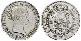 Elizabeth II (1833-1868). 20 reales. 1850. Madrid. CL. (Cal-591). Ag. 25,16 g. Minor nicks on edge. Choice VF. Est...200,00. /// SPANISH DESCRIPTION: ...