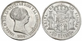 Elizabeth II (1833-1868). 20 reales. 1854. Madrid. (Cal-596). Ag. 25,94 g. Minor surface hairlines. With some original luster remaining. XF. Est...300...