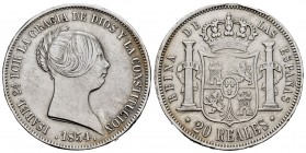 Elizabeth II (1833-1868). 20 reales. 1854. Madrid. (Cal-596). Ag. 25,84 g. Nicks on edge. Choice VF. Est...110,00. /// SPANISH DESCRIPTION: Isabel II ...