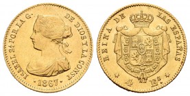 Elizabeth II (1833-1868). 4 escudos. 1867. Madrid. (Cal-691). Au. 3,38 g. Choice VF. Est...150,00. /// SPANISH DESCRIPTION: Isabel II (1833-1868). 4 e...