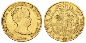 Elizabeth II (1833-1868). 80 reales. 1839. Barcelona. PS. (Cal-704). Au. 6,67 g. Legend CONST. VF. Est...250,00. /// SPANISH DESCRIPTION: Isabel II (1...