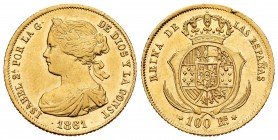 Elizabeth II (1833-1868). 100 reales. 1861. Madrid. (Cal-788). Au. 8,36 g. Nicks on edge. Almost XF/XF. Est...300,00. /// SPANISH DESCRIPTION: Isabel ...