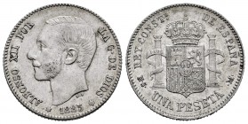 Alfonso XII (1874-1885). 1 peseta. 1885*_ _-_ _. Madrid. MSM. (Cal-24). Ag. 5,02 g. Choice VF. Est...50,00. /// SPANISH DESCRIPTION: Alfonso XII (1874...