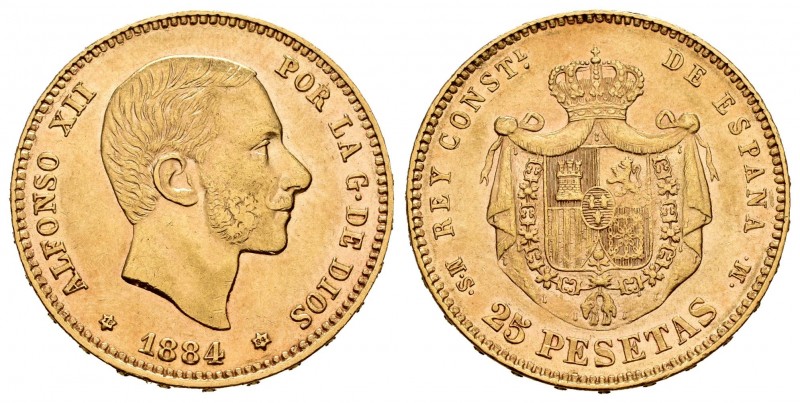 Alfonso XII (1874-1885). 25 pesetas. 1884*18-84. Madrid. MSM. (Cal-89). Au. 8,04...