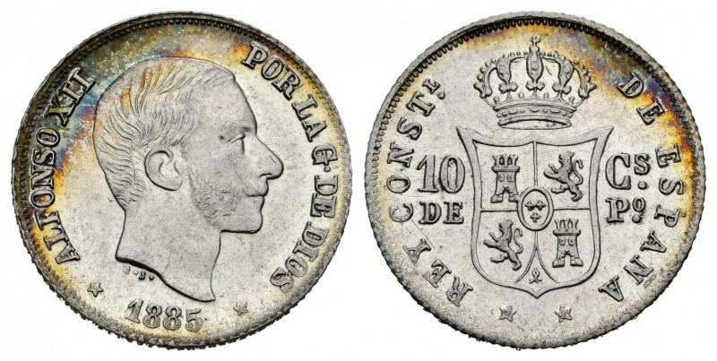 Alfonso XII (1874-1885). 10 centavos. 1885. Manila. (Cal-102). Ag. 2,64 g. Origi...