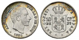 Alfonso XII (1874-1885). 10 centavos. 1885. Manila. (Cal-102). Ag. 2,64 g. Original luster. XF. Est...40,00. /// SPANISH DESCRIPTION: Alfonso XII (187...