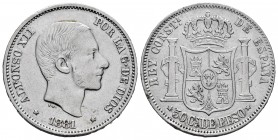 Alfonso XII (1874-1885). 50 centavos. 1881. Manila. (Cal-114). Ag. 12,88 g. Knock on edge. Choice VF. Est...30,00. /// SPANISH DESCRIPTION: Alfonso XI...