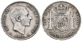 Alfonso XII (1874-1885). 50 centavos. 1885. Manila. (Cal 2019-124). Ag. 12,93 g. Choice VF. Est...25,00. /// SPANISH DESCRIPTION: Alfonso XII (1874-18...
