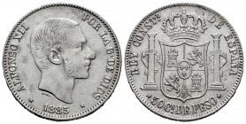 Alfonso XII (1874-1885). 50 centavos. 1885. Manila. (Cal-124). Ag. 12,75 g. Cleaning scratches. Choice VF. Est...25,00. /// SPANISH DESCRIPTION: Alfon...