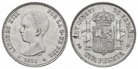 Alfonso XIII (1886-1931). 1 peseta. 1891*_ _-91. Madrid. PGM. (Cal-53). Ag. 4,98 g. Choice VF. Est...50,00. /// SPANISH DESCRIPTION: Alfonso XIII (188...