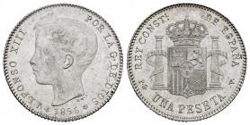 Alfonso XIII (1886-1931). 1 peseta. 1896*18-96. Madrid. PGV. (Cal-56). Ag. 5,10 g. Original luster. Almost UNC/UNC. Est...60,00. /// SPANISH DESCRIPTI...