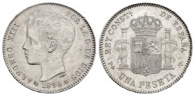 Alfonso XIII (1886-1931). 1 peseta. 1896*18-96. Madrid. PGV. (Cal-56). Ag. 5,02 g. Minor nicks on edge. Almost XF. Est...40,00. /// SPANISH DESCRIPTIO...