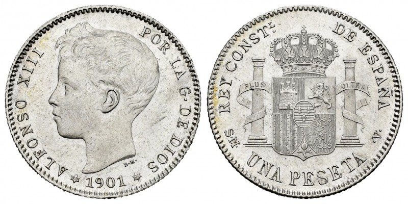 Alfonso XIII (1886-1931). 1 peseta. 1901*19-01. Madrid. SMV. (Cal-60). Ag. 5,07 ...