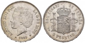 Alfonso XIII (1886-1931). 5 pesetas. 1893*18-93. Madrid. PGV. (Cal-103). Ag. 25,04 g. Original luster. Rare in this condition. AU. Est...350,00. /// S...