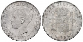 Alfonso XIII (1886-1931). 1 peso. 1897. Manila. SGV. (Cal-122). Ag. 24,80 g. Minor nicks. Almost XF. Est...75,00. /// SPANISH DESCRIPTION: Alfonso XII...