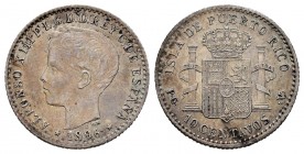 Alfonso XIII (1886-1931). 10 centavos. 1896. Puerto Rico. PGV. (Cal-125). Ag. 2,48 g. Scarce. Choice VF. Est...70,00. /// SPANISH DESCRIPTION: Alfonso...