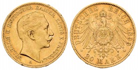 Germany. Wilhelm II. 20 mark. 1899. Berlin. A. (Km-521). (Fried-3831). Au. 7,97 g. Minor nicks on edge. Almost XF/XF. Est...260,00. /// SPANISH DESCRI...