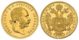 Austria. Franz Joseph I. 1 ducat. (Km-2267). (Fried-494). Au. 3,49 g. Official re-struck. UNC. Est...150,00. /// SPANISH DESCRIPTION: Austria. Franz J...
