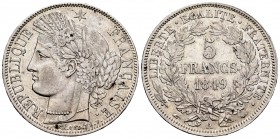 France. II Republic. 5 francs. 1849. Paris. A. (Km-761.1). (Gad-719). Ag. 25,02 g. With some original luster remaining. Almost XF. Est...170,00. /// S...