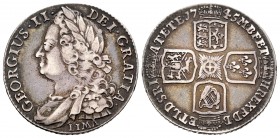 United Kingdom. George II. 1 shilling. 1745. LIMA below the bust. (Km-583.2). Ag. 5,93 g. Choice VF. Est...110,00. /// SPANISH DESCRIPTION: Gran Breta...