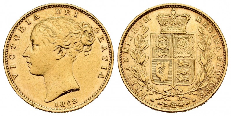United Kingdom. Victoria Queen. 1 sovereign. 1852. (Km-736.2). (Fried-387e). Au....