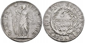 Italy. Subalpine Republic. 5 francs. L'An 10 (1801/2). Torino. (Km-C4). Ag. 24,70 g. Knock on edge. VF. Est...80,00. /// SPANISH DESCRIPTION: Italia. ...