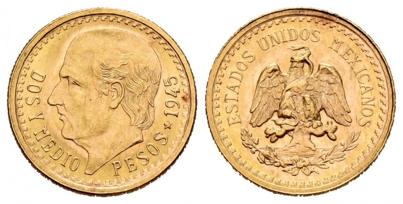 Mexico. 2 1/2 pesos. 1945. (Km-463). (Fried-169). Au. 2,14 g. Almost UNC. Est......