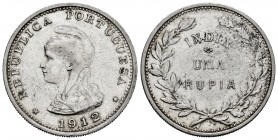 Portuguese India. 1 rupee. 1912/1. (Km-18). Ag. 11,61 g. Clear overdate. Est...50,00. /// SPANISH DESCRIPTION: India Portuguesa. 1 rupee. 1912/1. (Km-...
