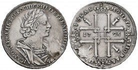 Russia. Peter I. 1 rouble. 1725. (Km-C162.5). (Bitkin-961). Ag. 28,03 g. Plugged hole. Scarce. Choice VF. Est...150,00. /// SPANISH DESCRIPTION: Rusia...