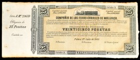 Compañía de ferrocarriles (Mallorca). Obligación de 25 Pesetas. Palma 1º Julio 1885. Con matriz. VF. Est...50,00. /// SPANISH DESCRIPTION: Compañía de...