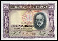 50 pesetas. 1935. Madrid. (Ed 2017-366). July 22, Santiago Ramón y Cajal. Without serie. UNC. Est...40,00. /// SPANISH DESCRIPTION: 50 pesetas. 1935. ...