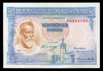25 pesetas. 1936. Madrid. (Ed 2017-367a). August 31, Joaquin Sorolla. Serie A. Scarce. Almost UNC. Est...250,00. /// SPANISH DESCRIPTION: 25 pesetas. ...