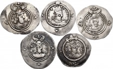 Lote de 5 monedas del Imperio Sasánida. 1 Dracma, todos diferentes a clasificar. Ag. A EXAMINAR. Choice VF. Est...120,00.