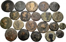 Lote de 21 piezas de cobre hispanas, 1 as Caesaraugusta, 1 as Irippo,1 semis Acci, 1 as Tarraco, 1 as Cartagonova, 1 as Bilbilis, 1 as Itálica, 2 ases...