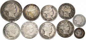 Lote de 10 monedas de Isabel II, diferentes módulos, fechas y cecas. Ag. A EXAMINAR. Choice F/VF. Est...120,00.