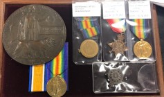 Great War Medals to Casualties (5), comprising: Pair to Serjeant Wilfrid Eastwood, 6th Battalion Border R, 1914-15 Star (11302 L. Sjt W. Eastwood Bord...
