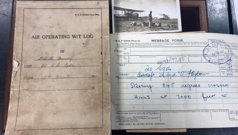 Air Operating W/T Log Book issued to L.A. (later Cpl.) C. Murray 20 Squadron R.A...