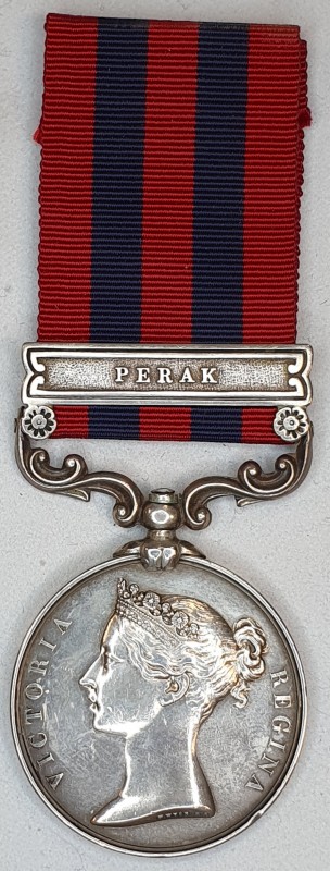 India General Service, 1849-95, single clasp Perak (Pte. R. Taylor, 80th Foot), ...