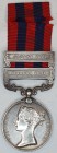 India General Service, 1849-95, 2 clasps, Hazara 1891, Samana 1891 (4438 Corpl. F. Bishop, 1st Bn. K.R. Rif C.), plugged below bust and suspension rea...